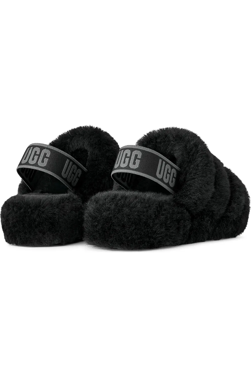 Сандалии детские с задней резинкой Fluff Yeah UGG, Black/Dark Shadow — фото 2