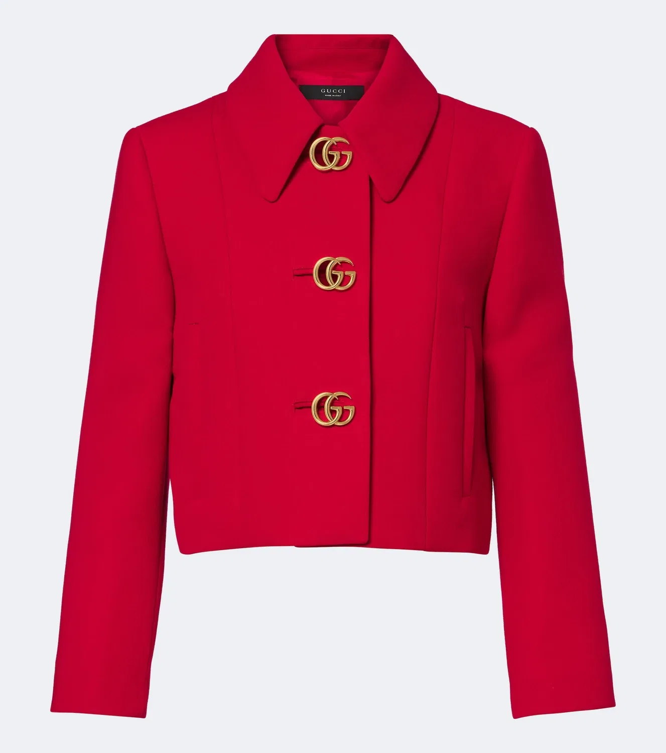 Укороченный жакет из шерстяного крепа Double G Gucci, красный