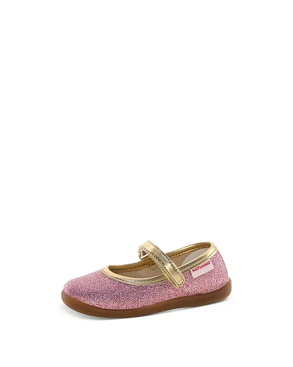 Детские балетки для девочек с блестками Pavia 2 Glitter Naturino, Metallic Pink
