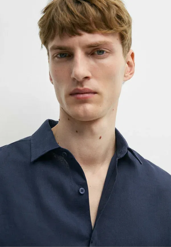 Рубашка из льна Shirt Massimo Dutti, dark blue, темно-синий — фото 4