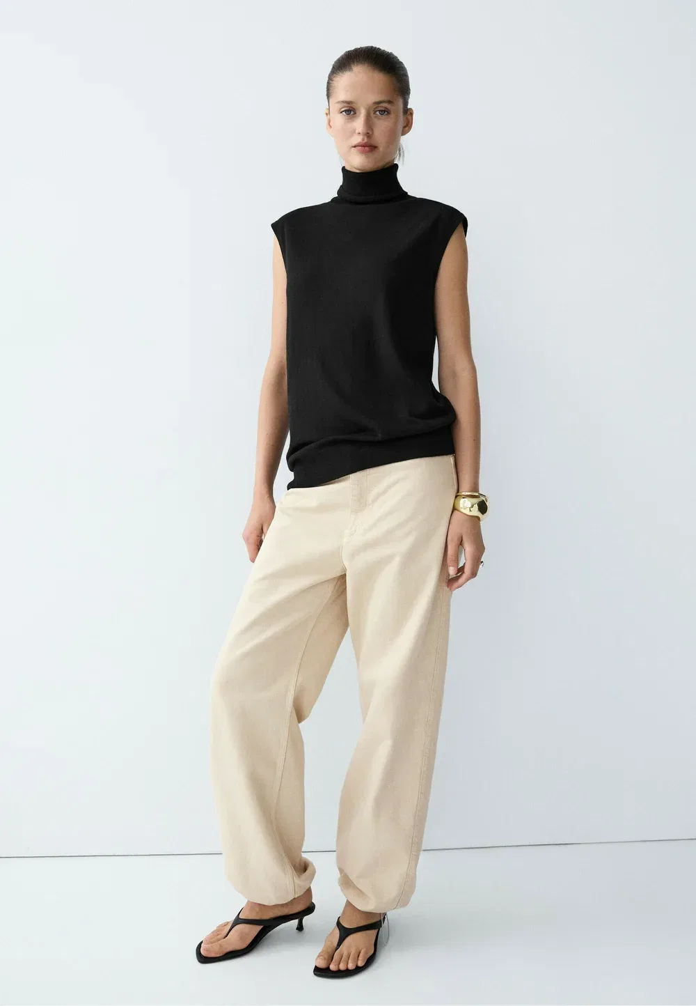 Водолазка с асимметричным подолом - футболка с принтом Massimo Dutti, Black — фото 4