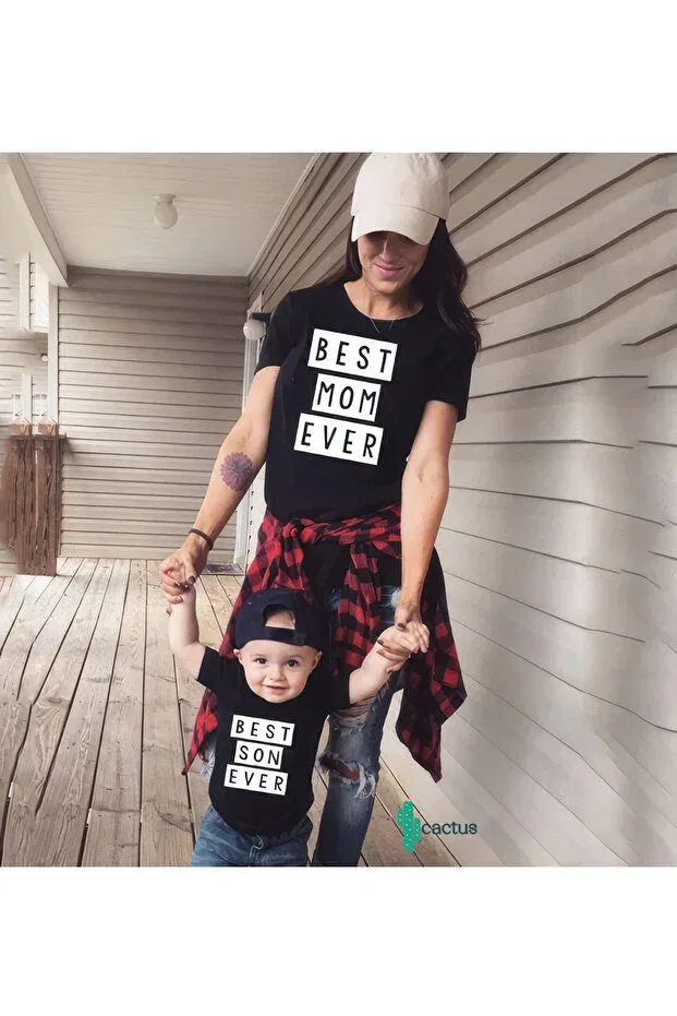 Детская футболка с принтом Mother Son Combin Tshirt Best Mom Cactus Collection, Black