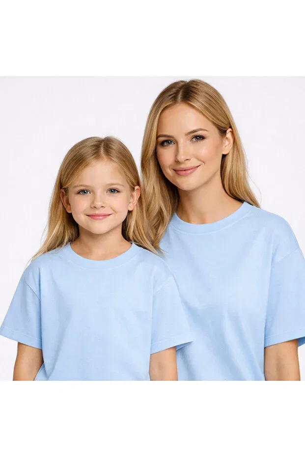 Детская футболка для девочек оверсайз с принтом Mother-Daughter matching oversize t-shirt Vodexa, Blue
