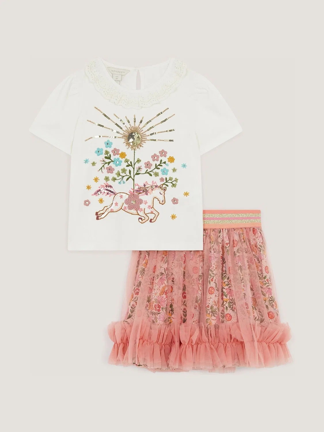 Комплект из футболки и юбки Monsoon Pink Embellished, розовый — фото 2
