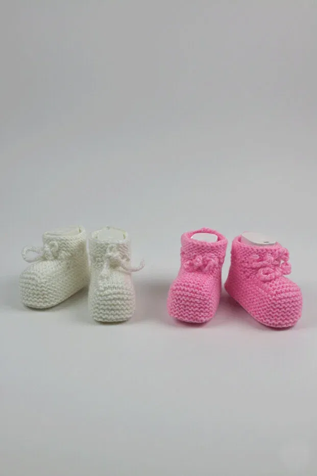 Детские пинетки для новорожденных вязаные Hiciw, Pink & White — фото 3