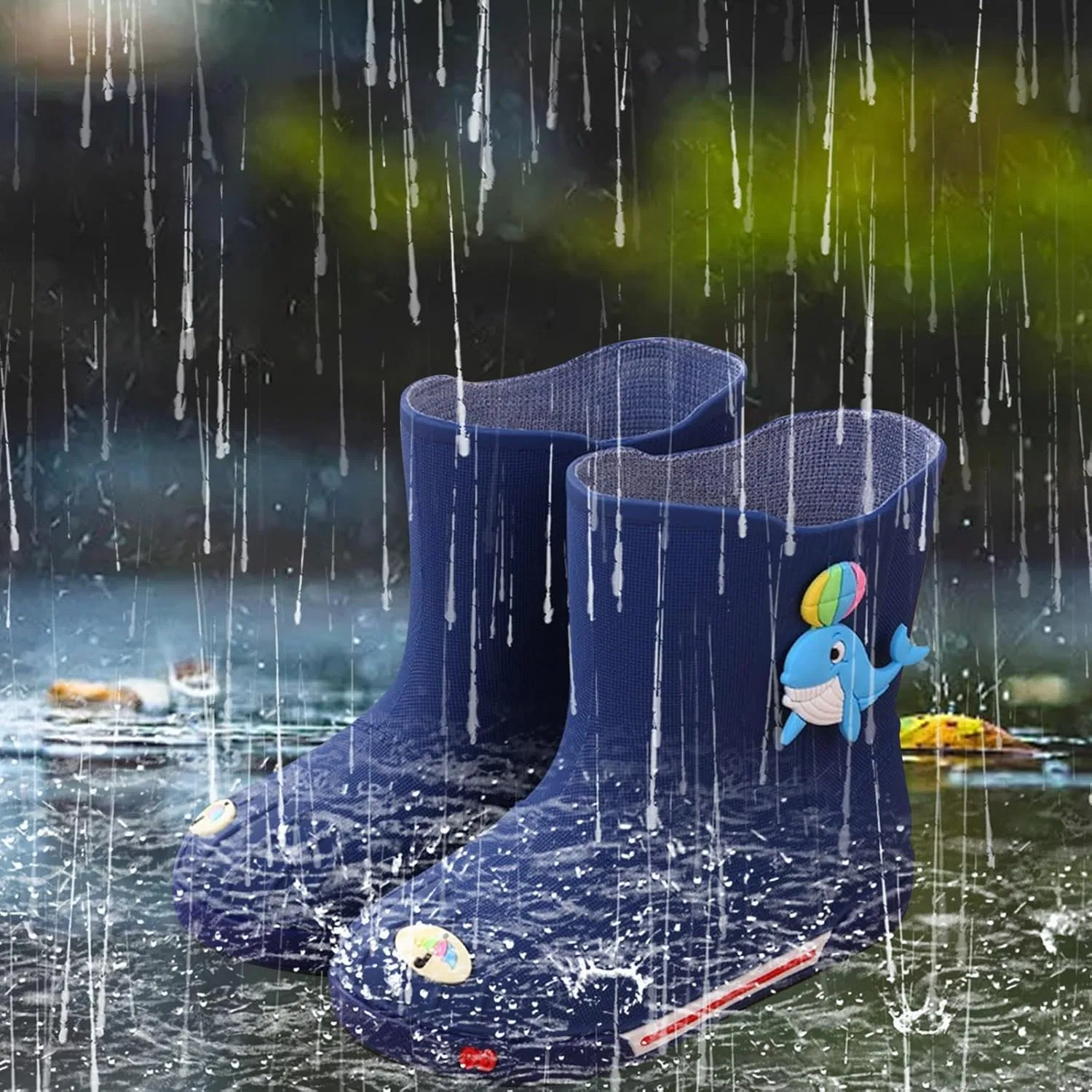 Детские сапоги для девочек с 3D-принтом, водонепроницаемые, бренд, Dark Blue — фото 2