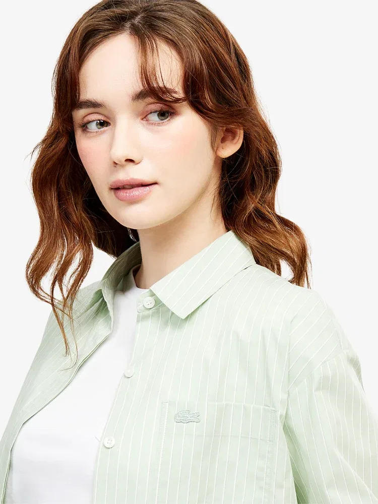 Рубашка LACOSTE Apple Green в полоску, свободного кроя — фото 2