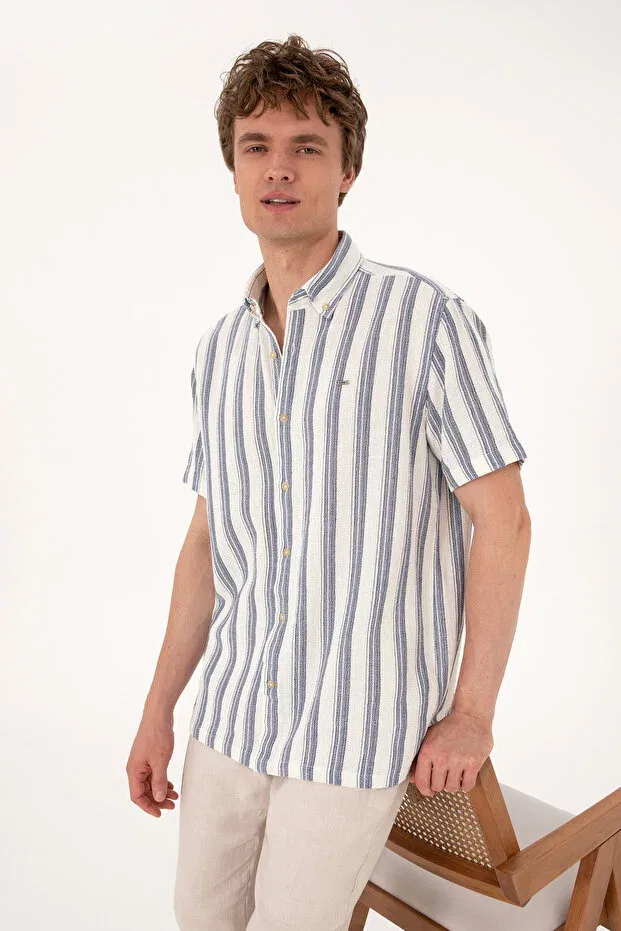 Мужская рубашка с коротким рукавом хлопковая U.S. Polo Assn., Navy Blue — фото 3