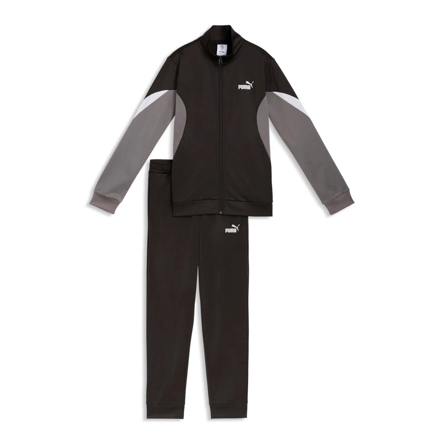 Детский спортивный костюм с высоким воротником Puma ESS BLOCK Poly Suit B, Schwarz / Grau / Weiss