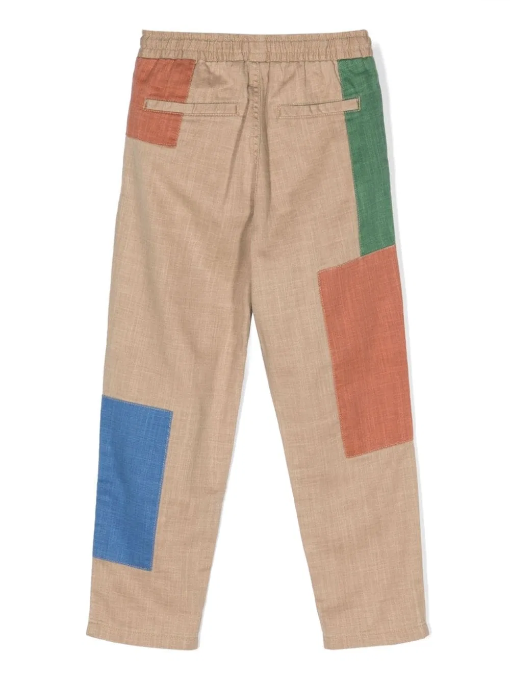 Брюки хлопковые с пэчворком Kids Patchwork Cotton Trousers Stella McCartney, Beige — фото 2
