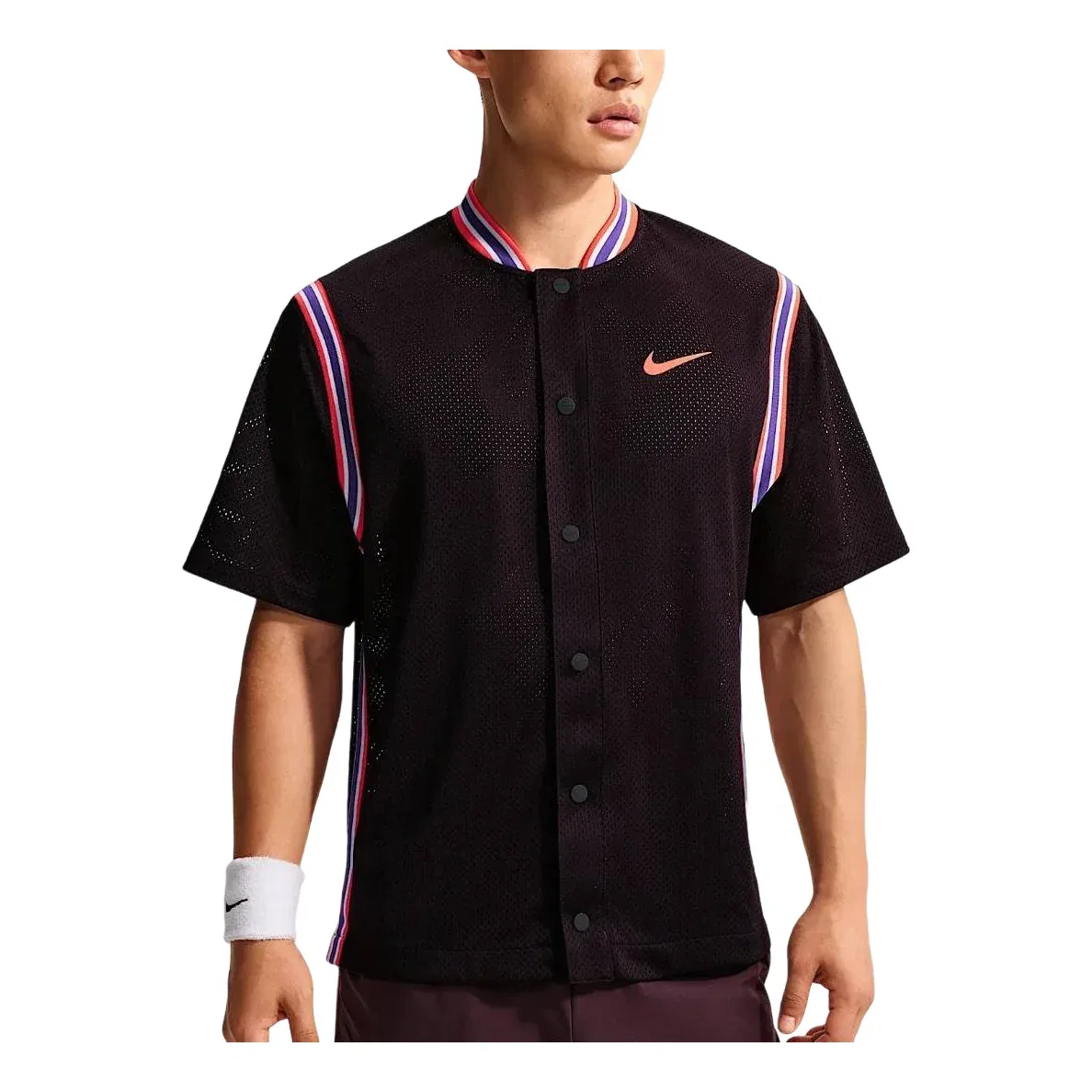 Мужская игровая майка Court Slam x Carlos Alcaraz Dri-FIT Snap-on Jersey Asia Sizing 'Magenta Gray Bright Nike, Magenta Gray/Bright Deep Red