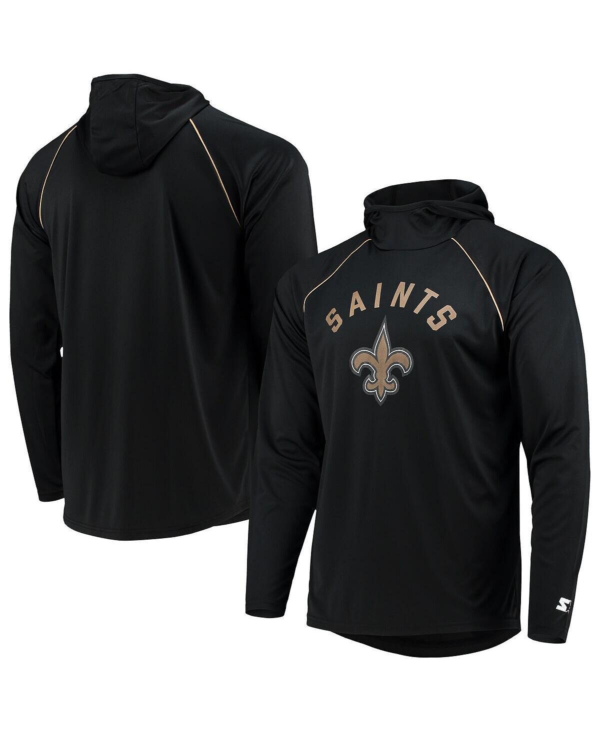 

Мужская черная футболка с капюшоном и длинными рукавами new orleans saints raglan с капюшоном Starter, черный