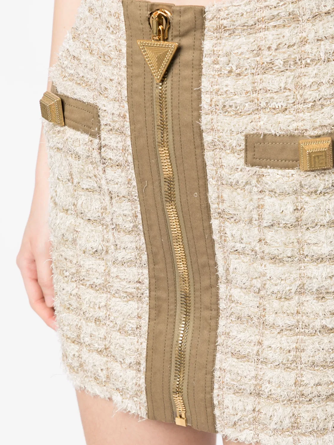 Мини-юбка из твида с декоративными пуговицами Balmain, нейтральный — фото 3