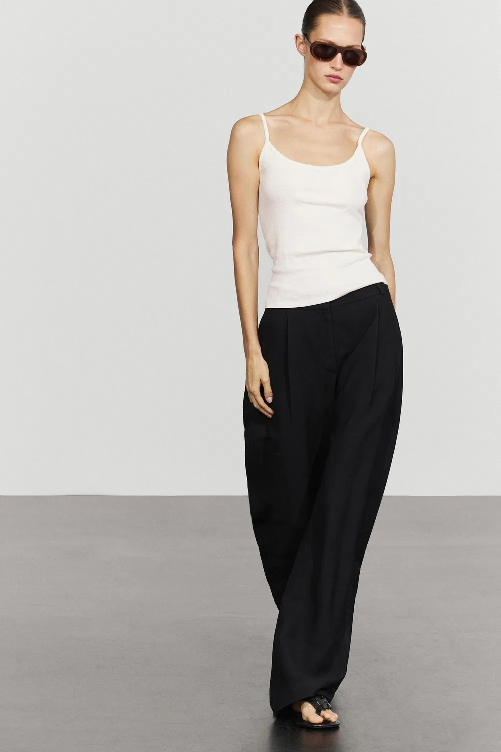 Топ Massimo Dutti Cotton Blend Strappy, кремовый — фото 4