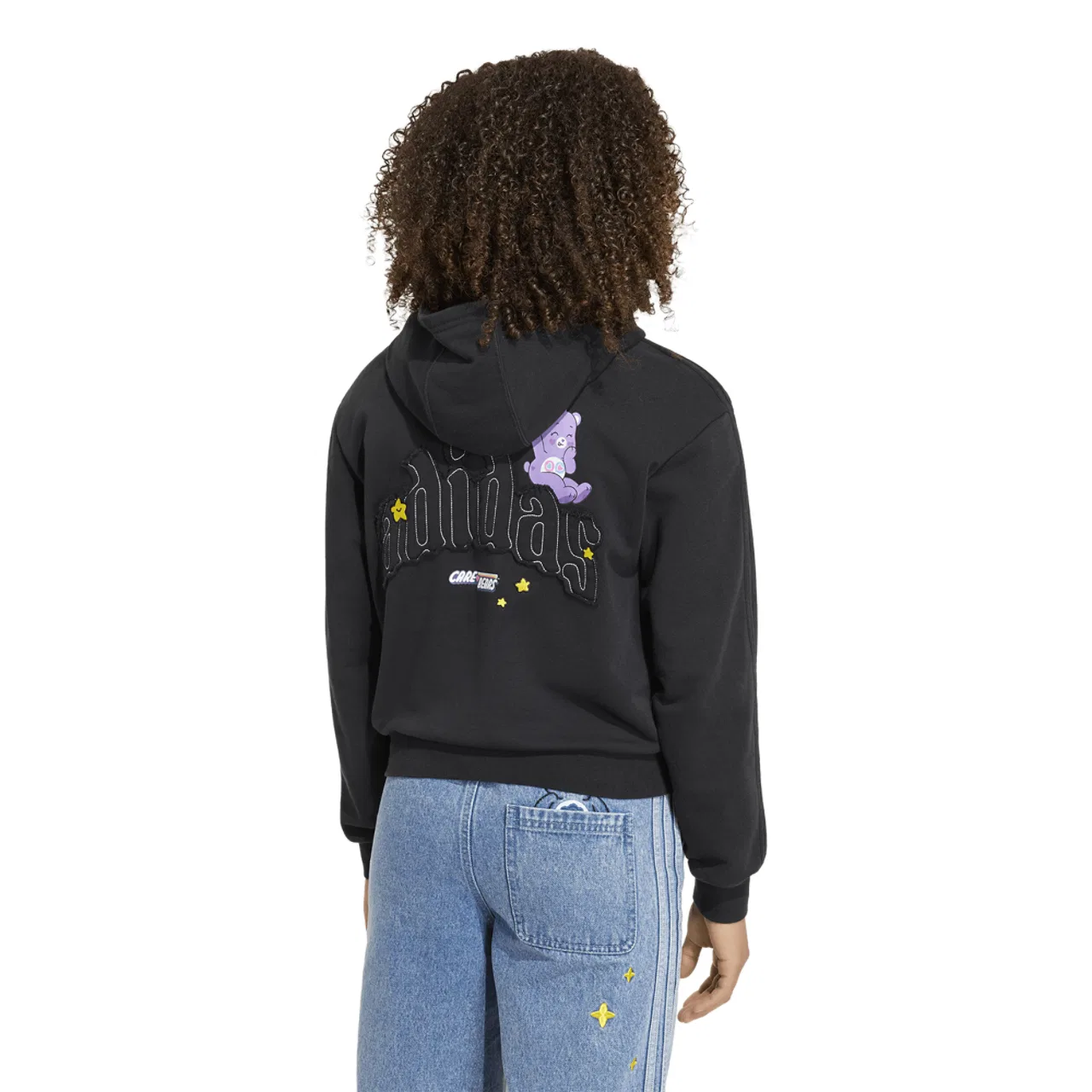 Детское худи для девочек с капюшоном, свободного кроя, Care Bears, adidas, Black — фото 2