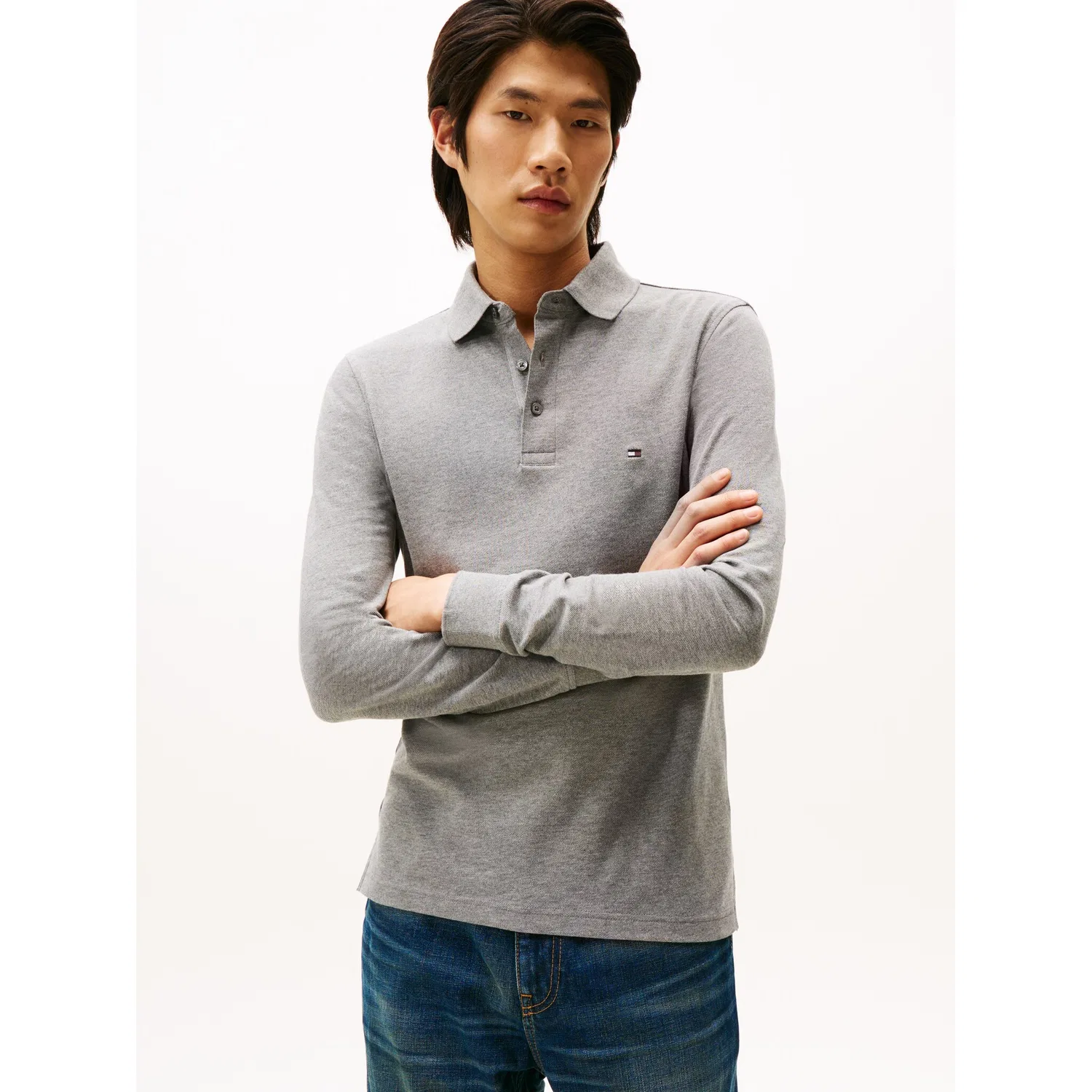 Мужское поло с длинным рукавом 1985 Slim Tommy Hilfiger, Medium Grey Heather — фото 2
