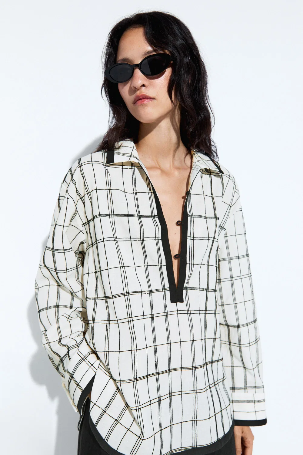 Рубашка Massimo Dutti Cotton Blend Check, белый/черный