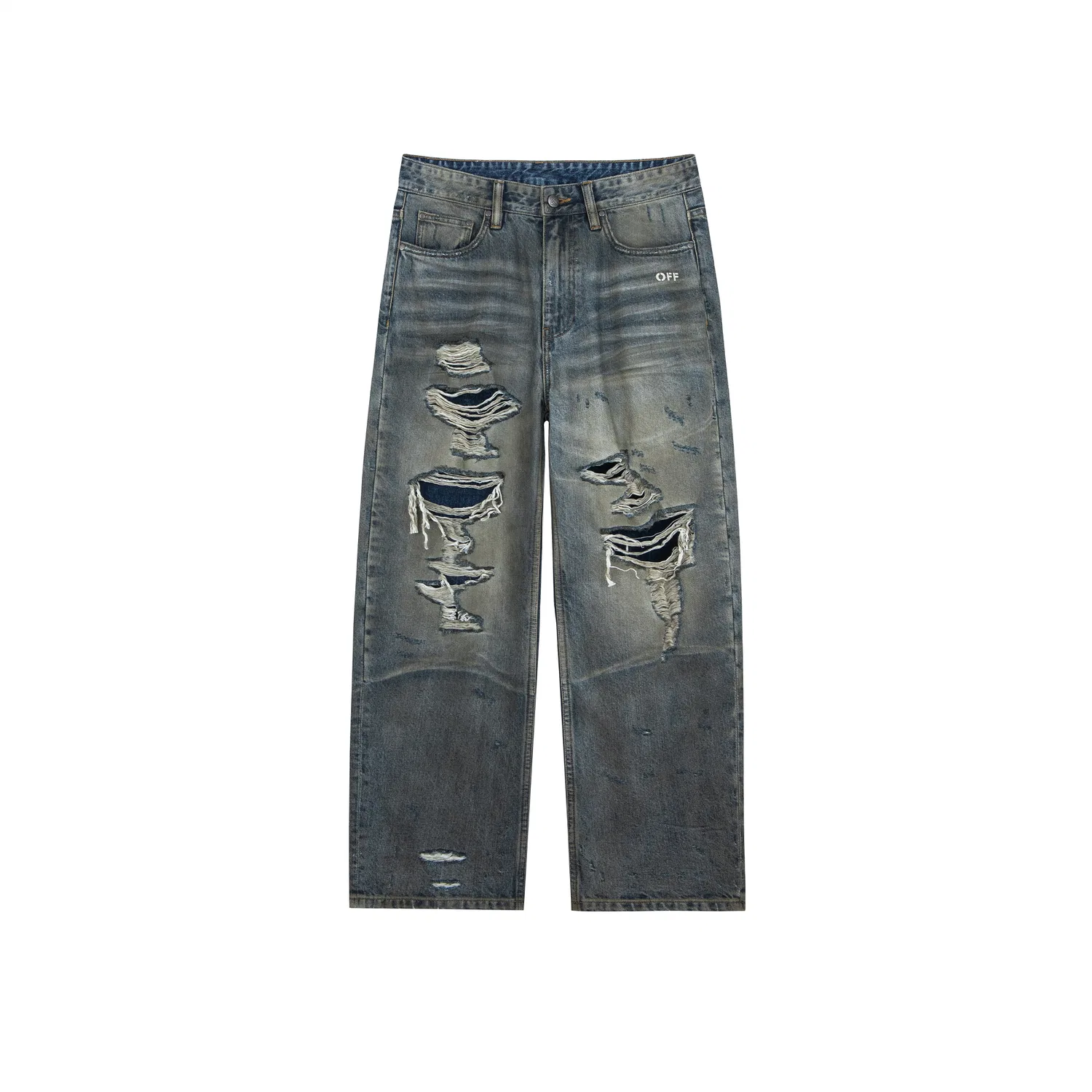 Джинсы Off-White, унисекс, разноцветные синие, средней толщины, широкие
