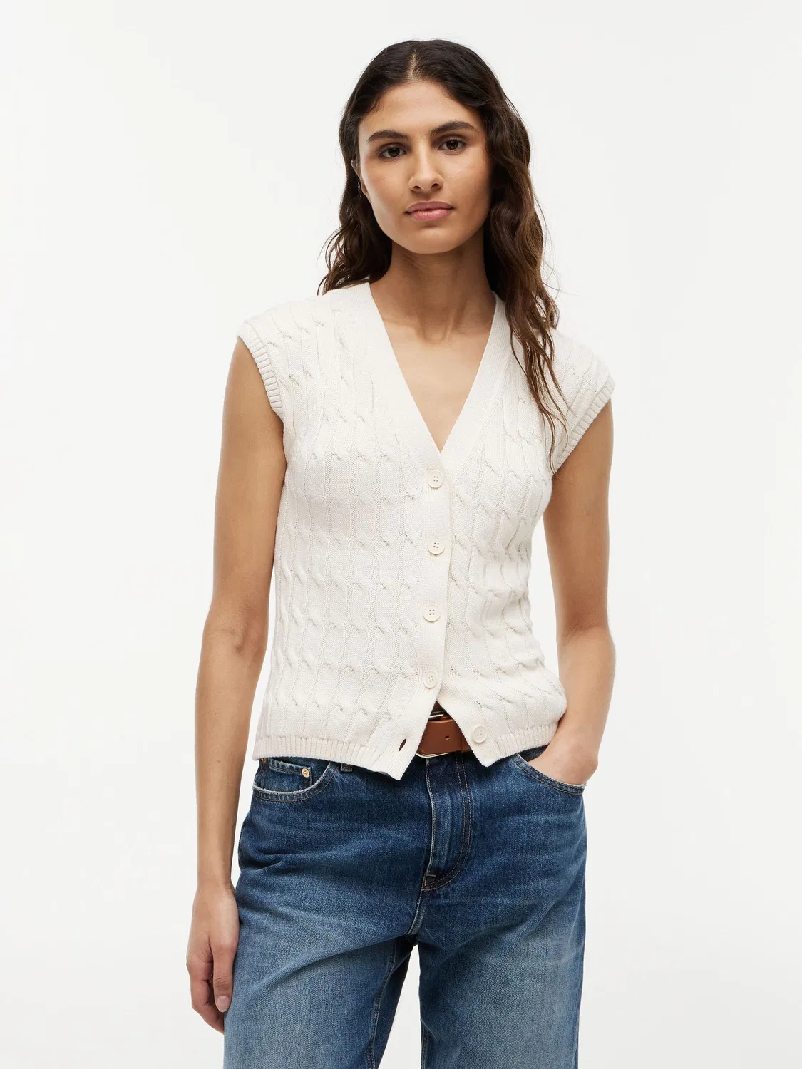 Кардиган из хлопка с косами, Slim Tommy Hilfiger, кремовый