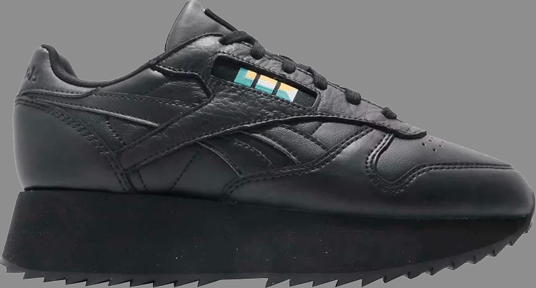 Кроссовки wmns classic leather double 'black' Reebok, черный - фото