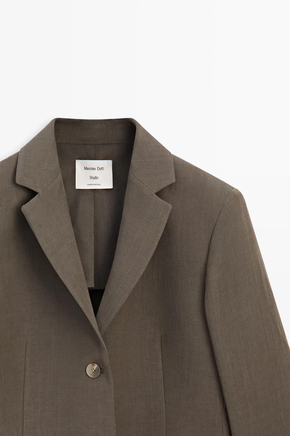 Блейзер Massimo Dutti, укороченный, из смесовой льняной ткани, коричневый — фото 4