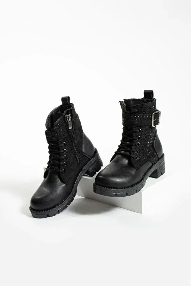 Детские ботинки для девочек на платформе Galya Shoes, Black Leather Suede