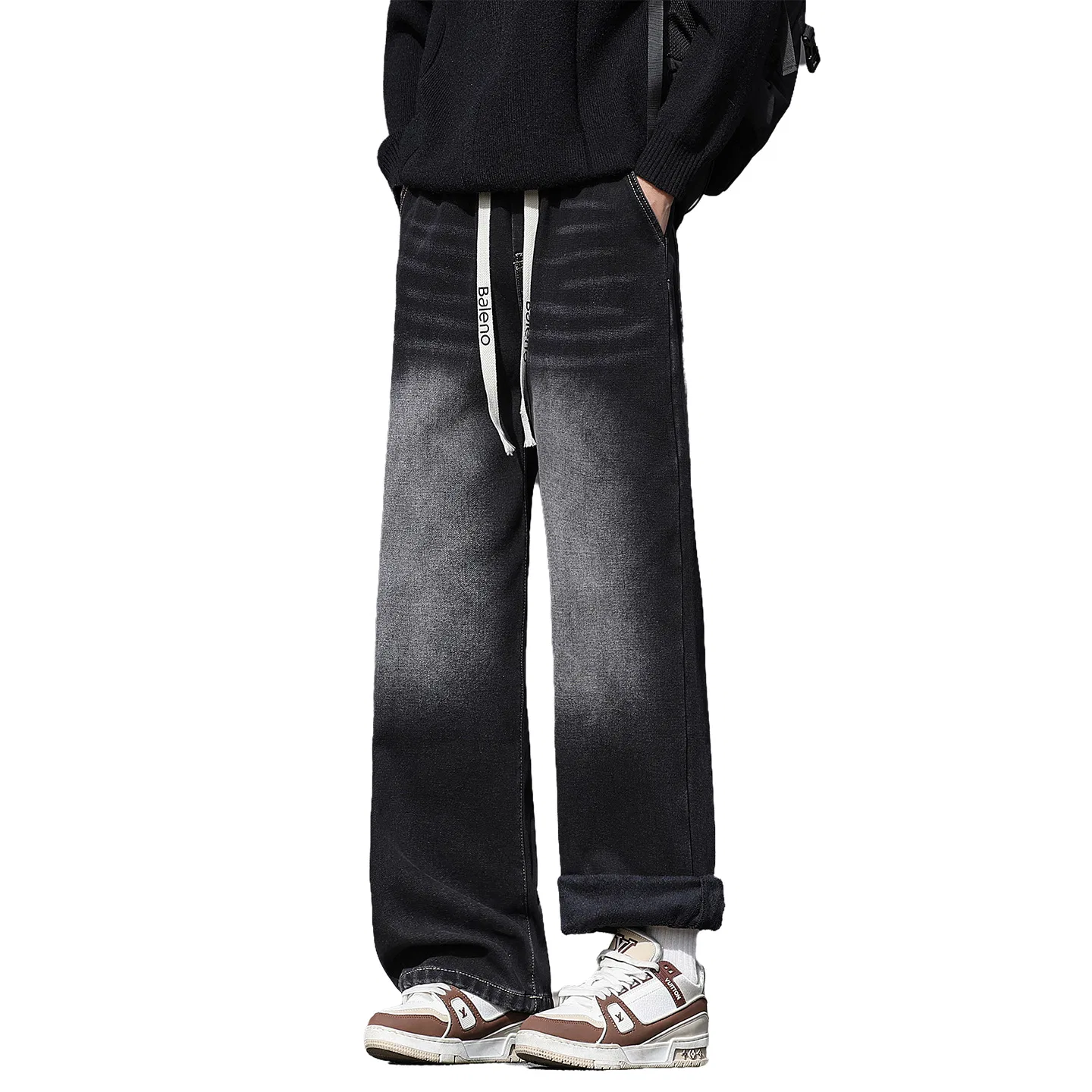 Детские джинсы прямого кроя с начесом BALENO, Black Gray Fleece-Lined