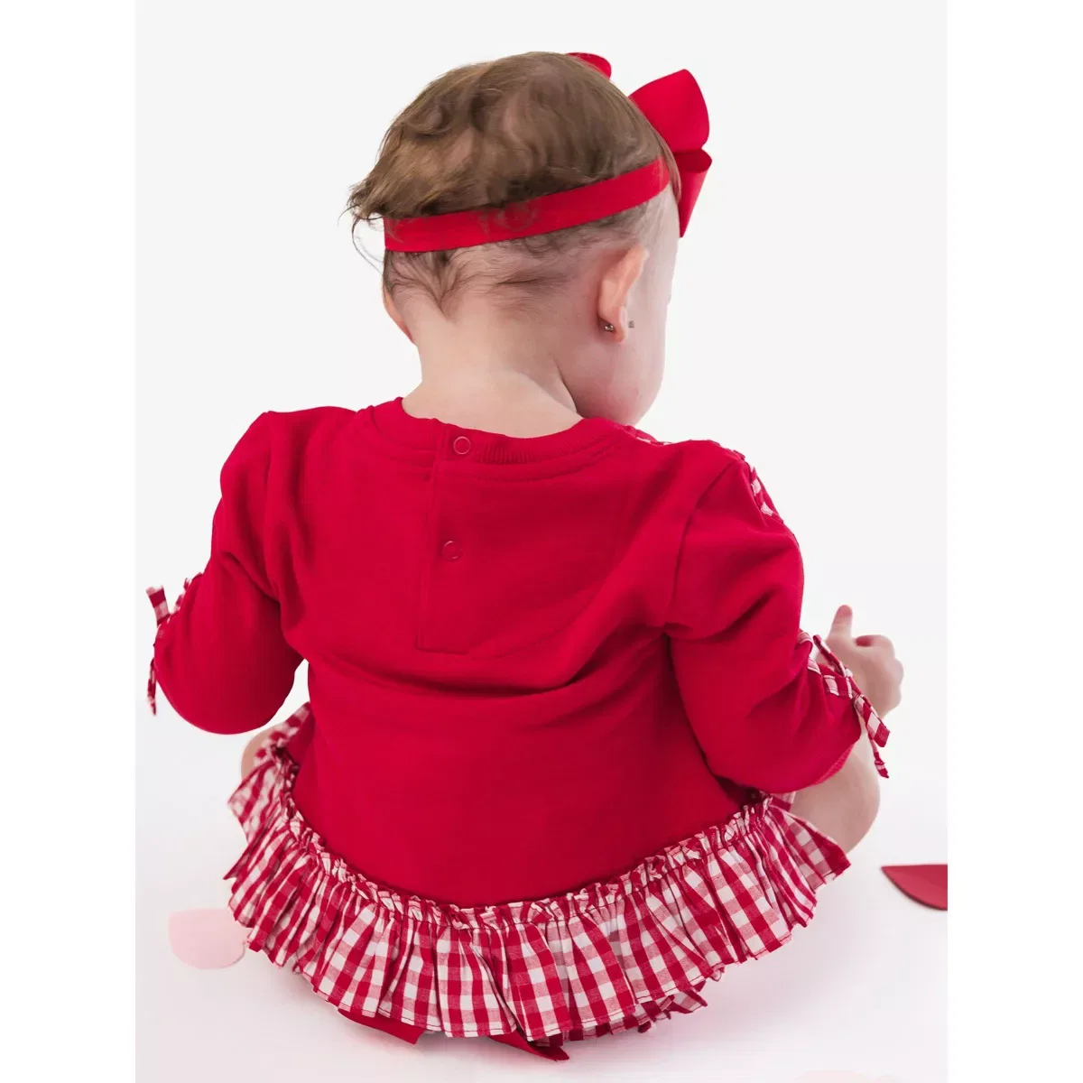 Детский комплект свитшот и шорты-трусики с принтом RuffleButts, Heart Red Gingham — фото 4