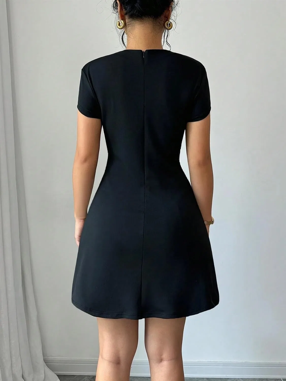 Женское повседневное платье A-силуэта с воротником-стойкой, Black — фото 4