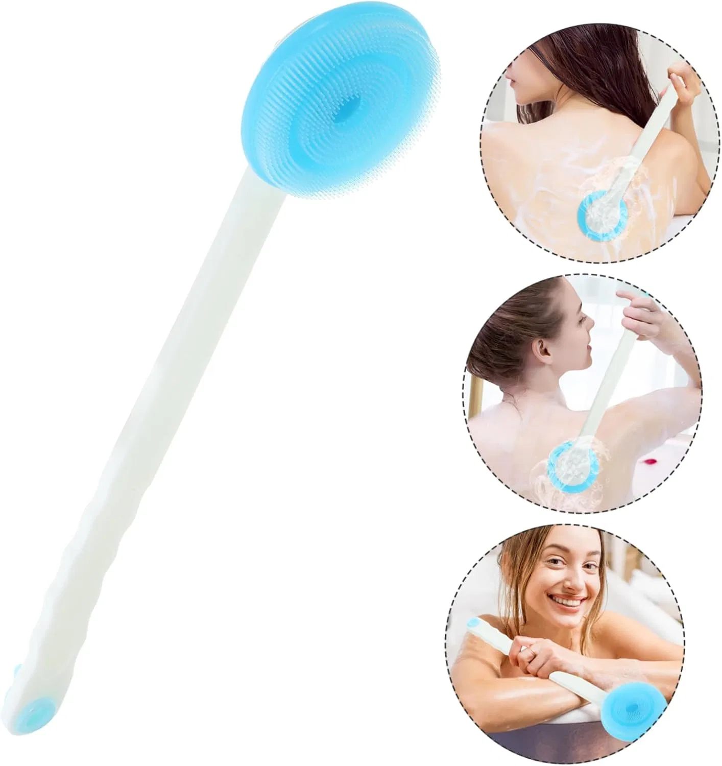 Щетка для тела силиконовая с длинной ручкой, Minkissy, Sky Blue — фото 3