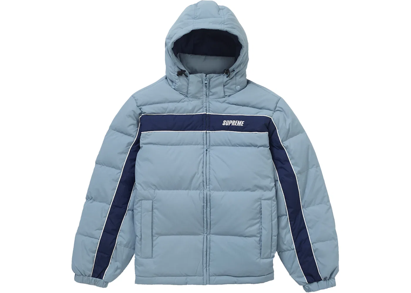 Мужской пуховик с контрастными панелями Supreme Stripe Panel, цвет Light Blue