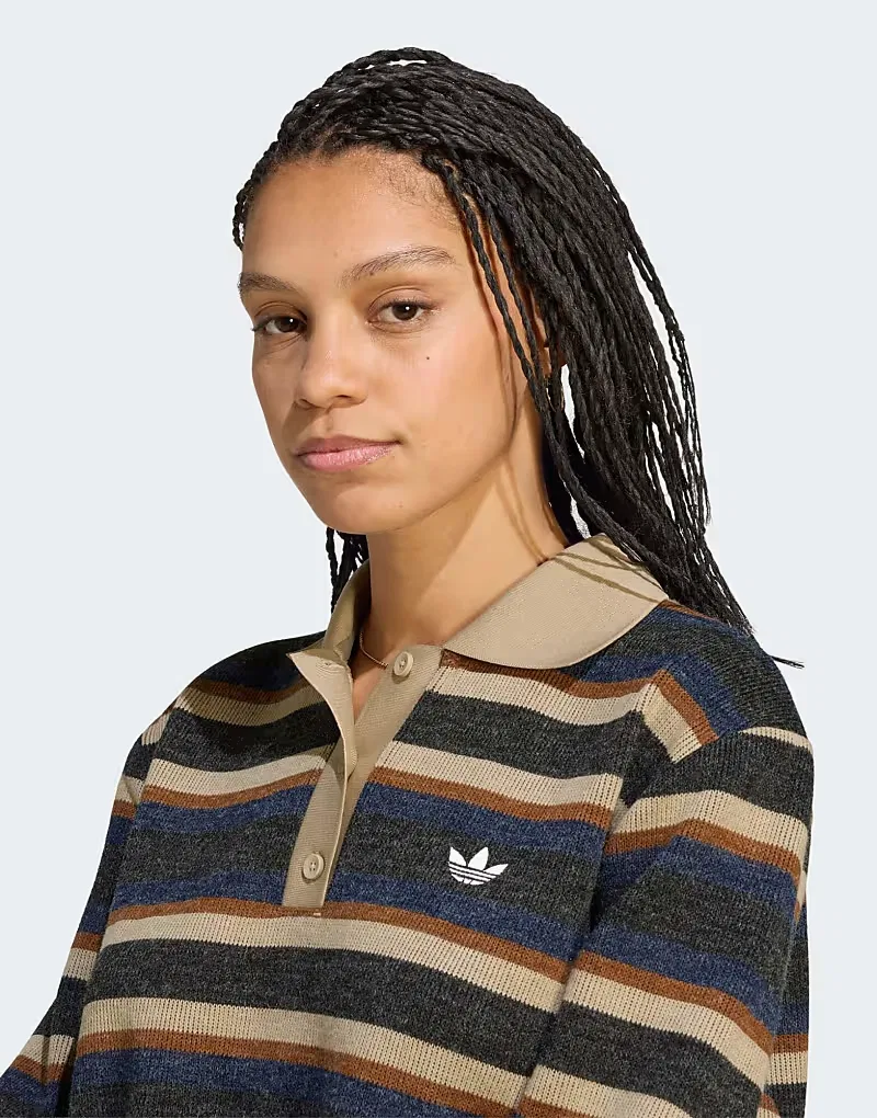 Вязаная регбийная поло-рубашка Adidas Originals Stripe, черный — фото 3