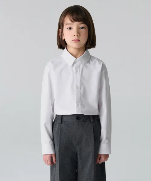 Детская рубашка-платье без заломов с длинным рукавомMUSINSA STANDARD KIDS, White