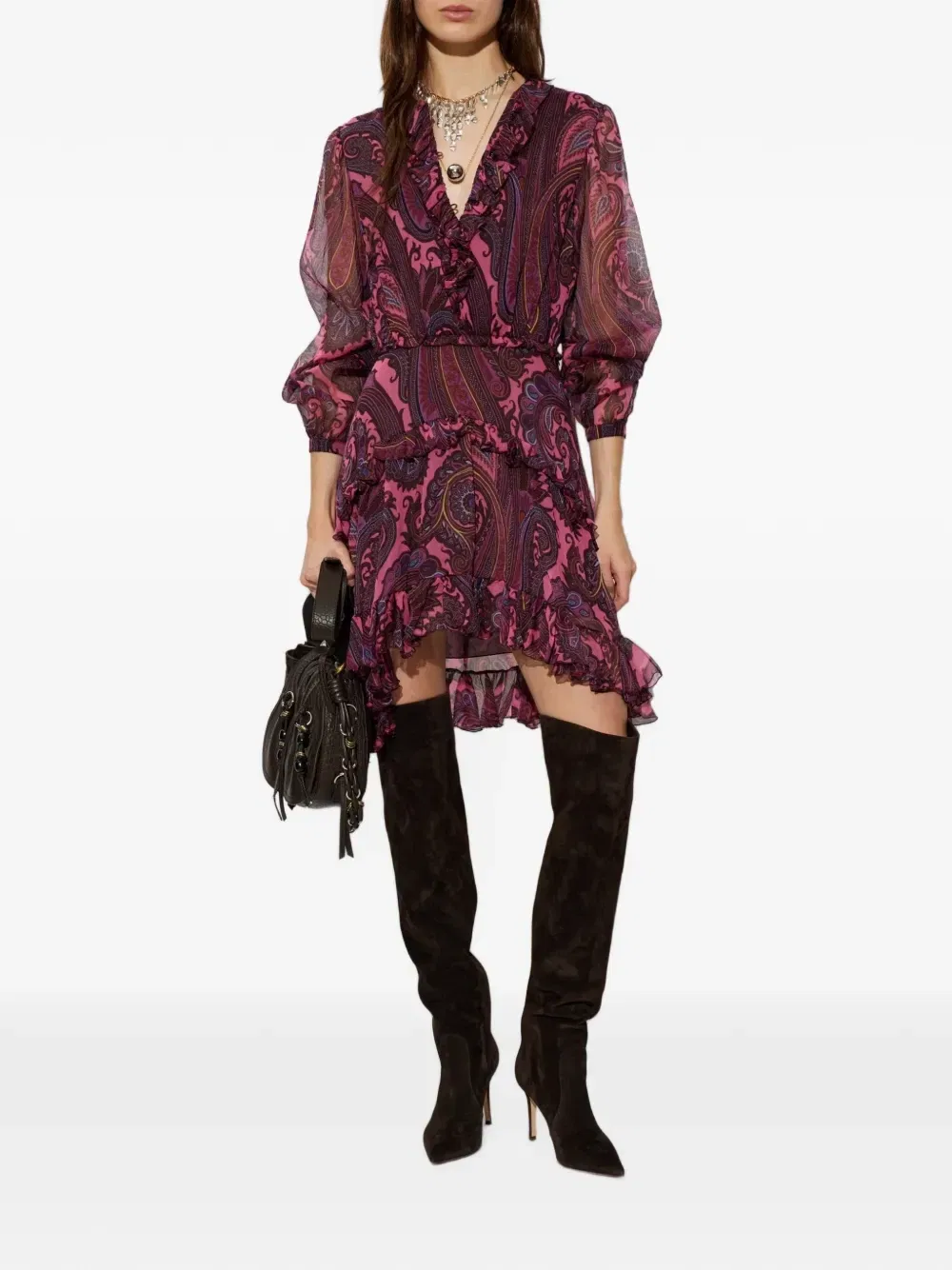 Мини-платье с пейсли-принтом и асимметричным подолом Etro, красный — фото 2