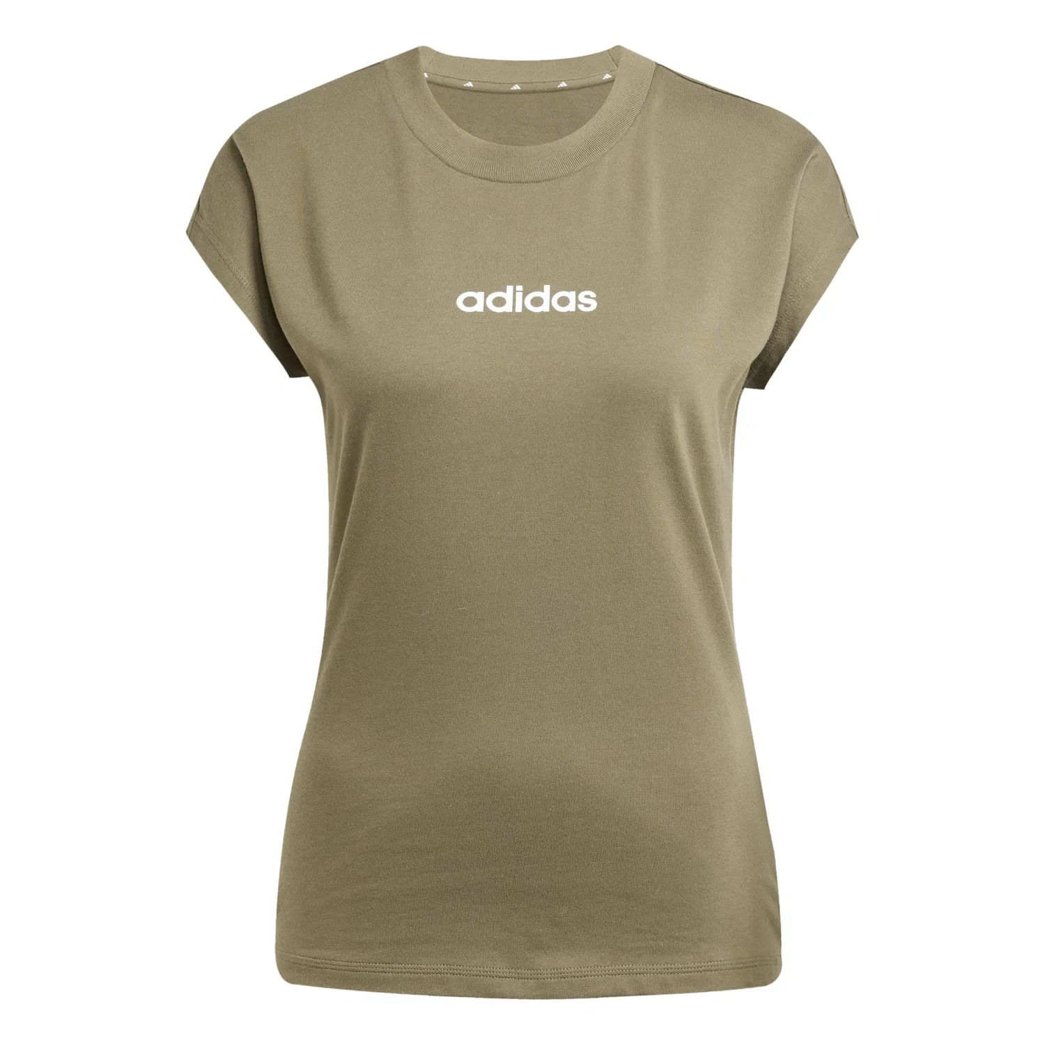 Женская хлопковая футболка Essentials Linear Cotton adidas, Olive Strata/White