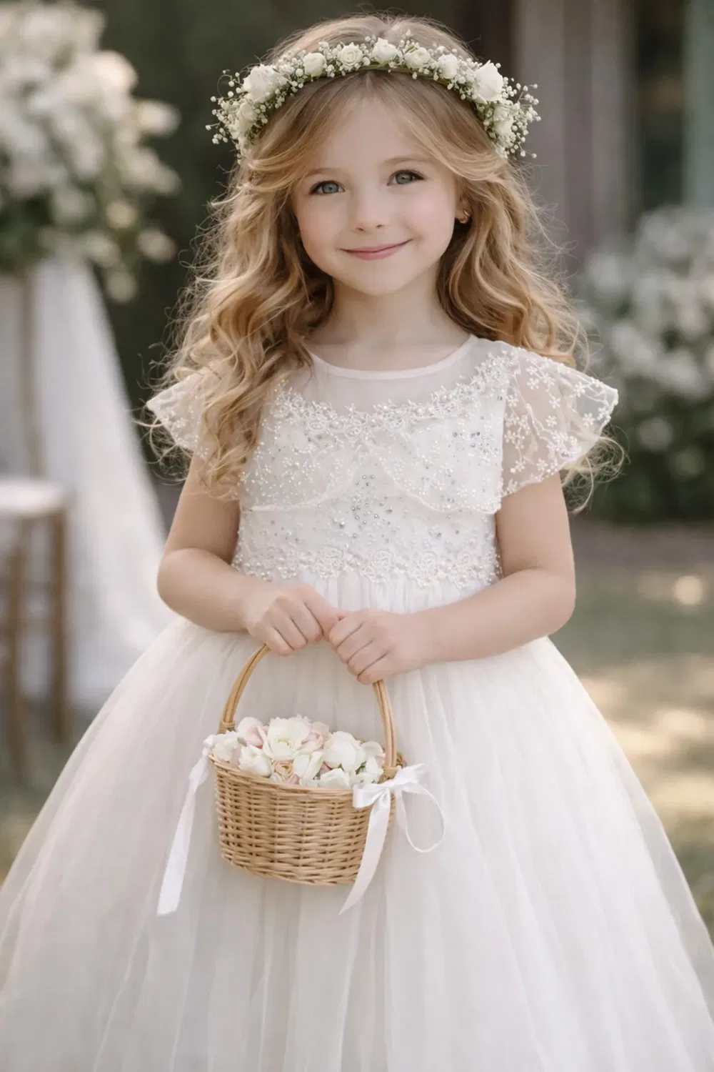 Детское платье для девочек с цветочным принтом Grace Lilly + Bo, Natural