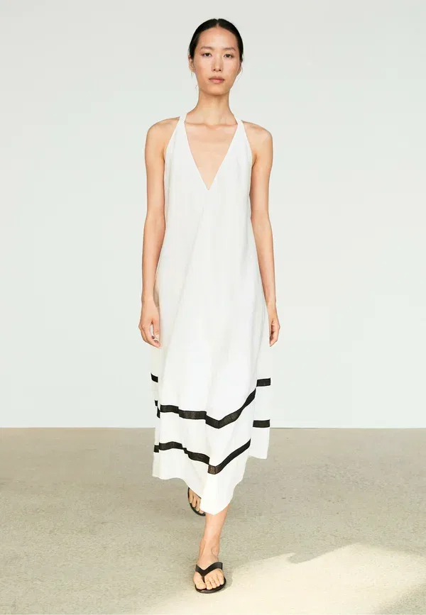 Платье из льна Day dress Massimo Dutti, белый