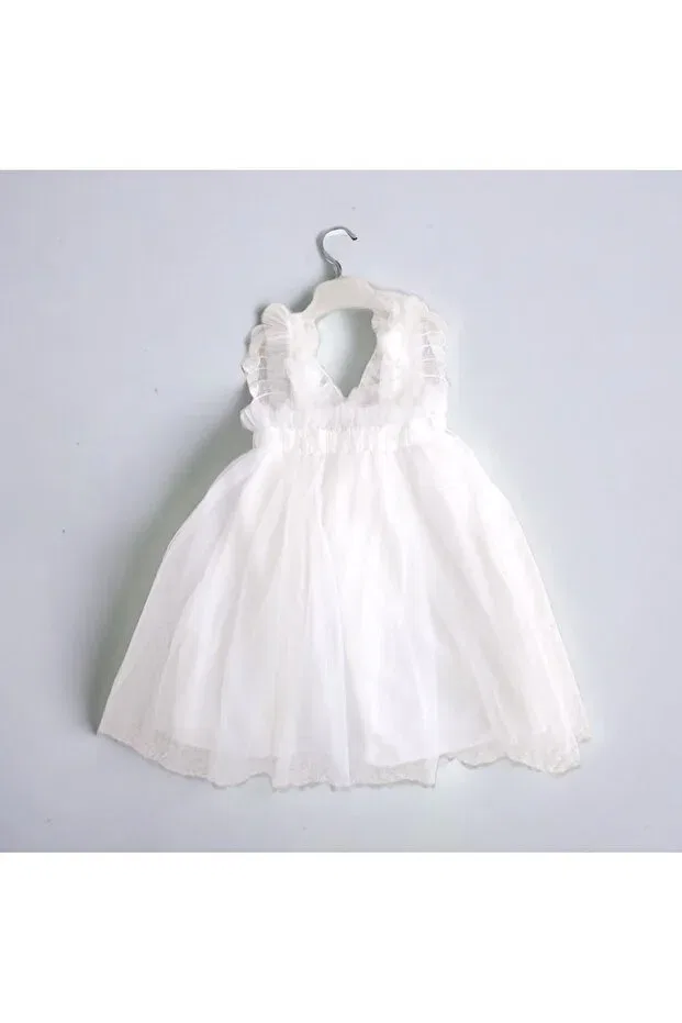 Детское платье для девочек с принтом Fairy Butterfly Girl's Tulle Strap Butterfly Detailed Ecru Special Day Birthday Fairy White Dress Şirin Şeyler Butiği, Fairy-White — фото 4