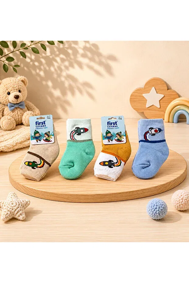 Детские носки для новорожденных хлопковые с принтом First Socks, Multicolor