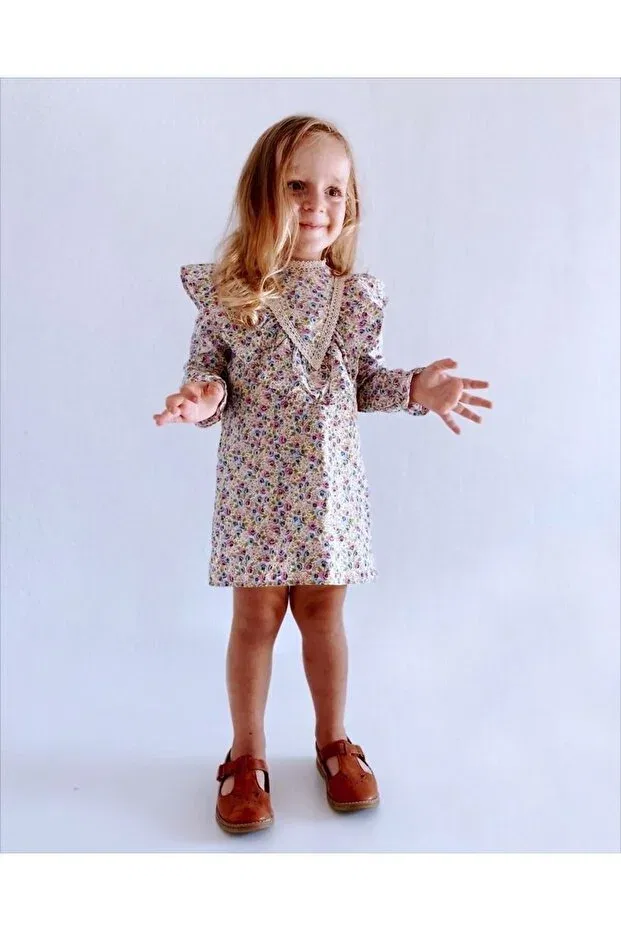 Детское платье для девочек с длинным рукавом giny rose dress Le Petit Sole, Blue White — фото 2