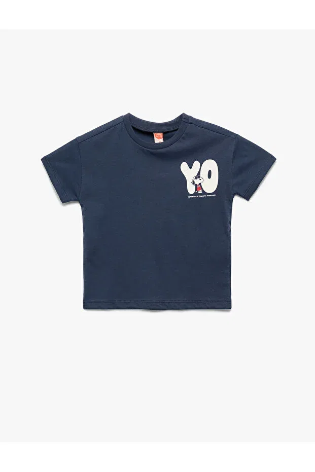 Детская футболка для девочек с принтом Snoopy printed short sleeve crew neck licensed cotton t-shirt Koton, Blue