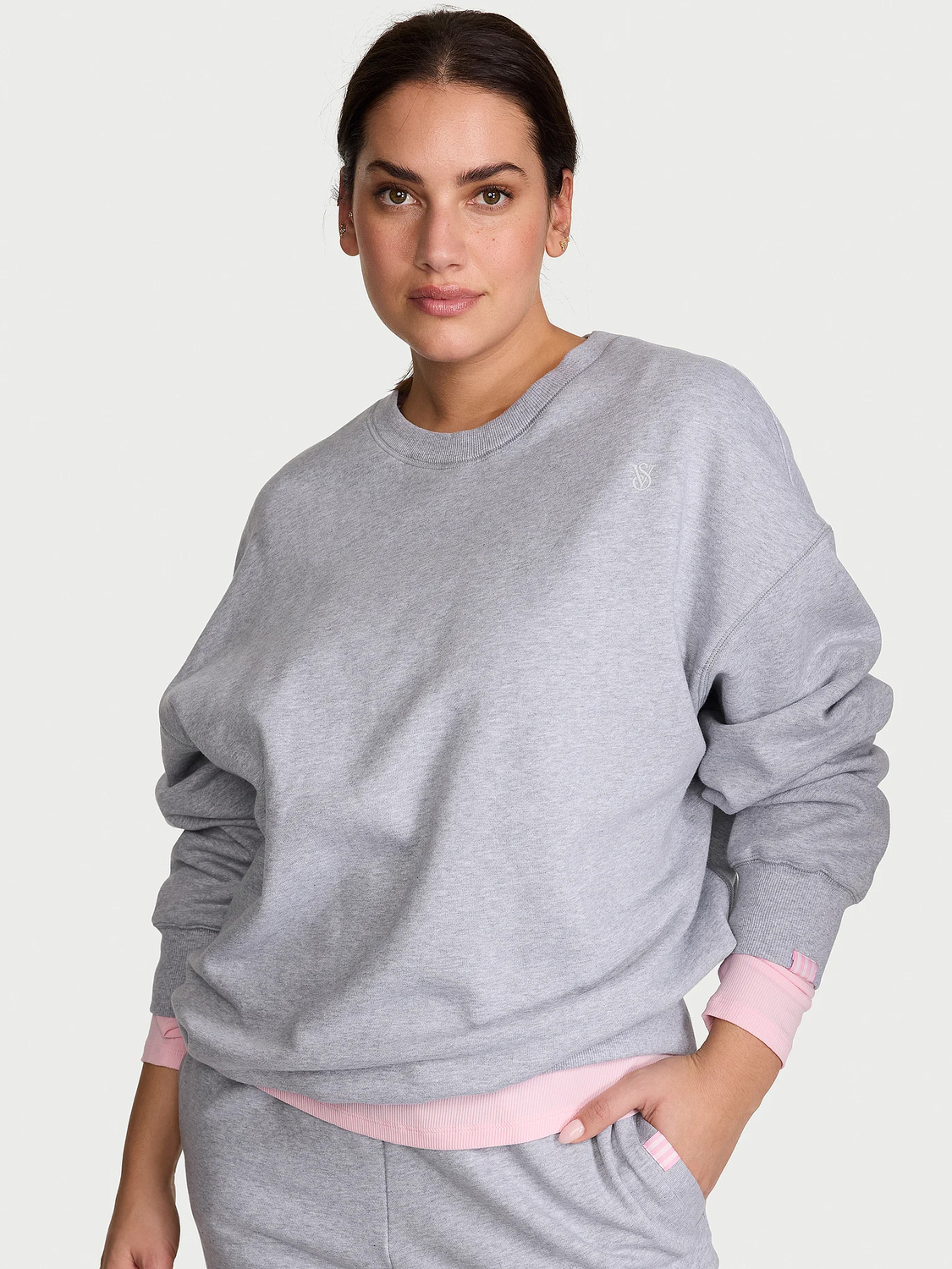 Свитшот Victoria's Secret Angel Essentials Effortless Fleece Crewneck, серый — фото 2