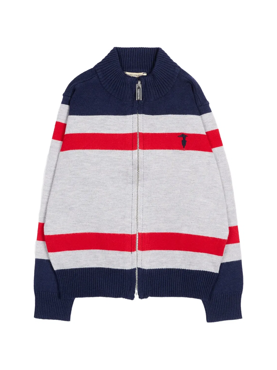 Кардиган с полосками и вышитым логотипом Trussardi Junior, синий