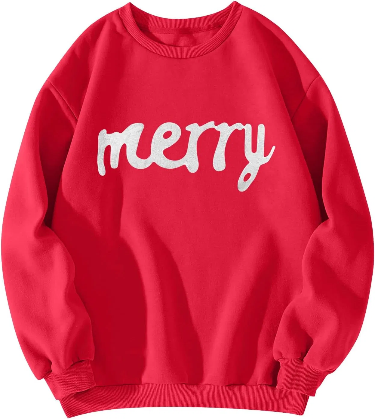 Женский свитшот с принтом Merry And Bright, длинным рукавом, красный — фото 3