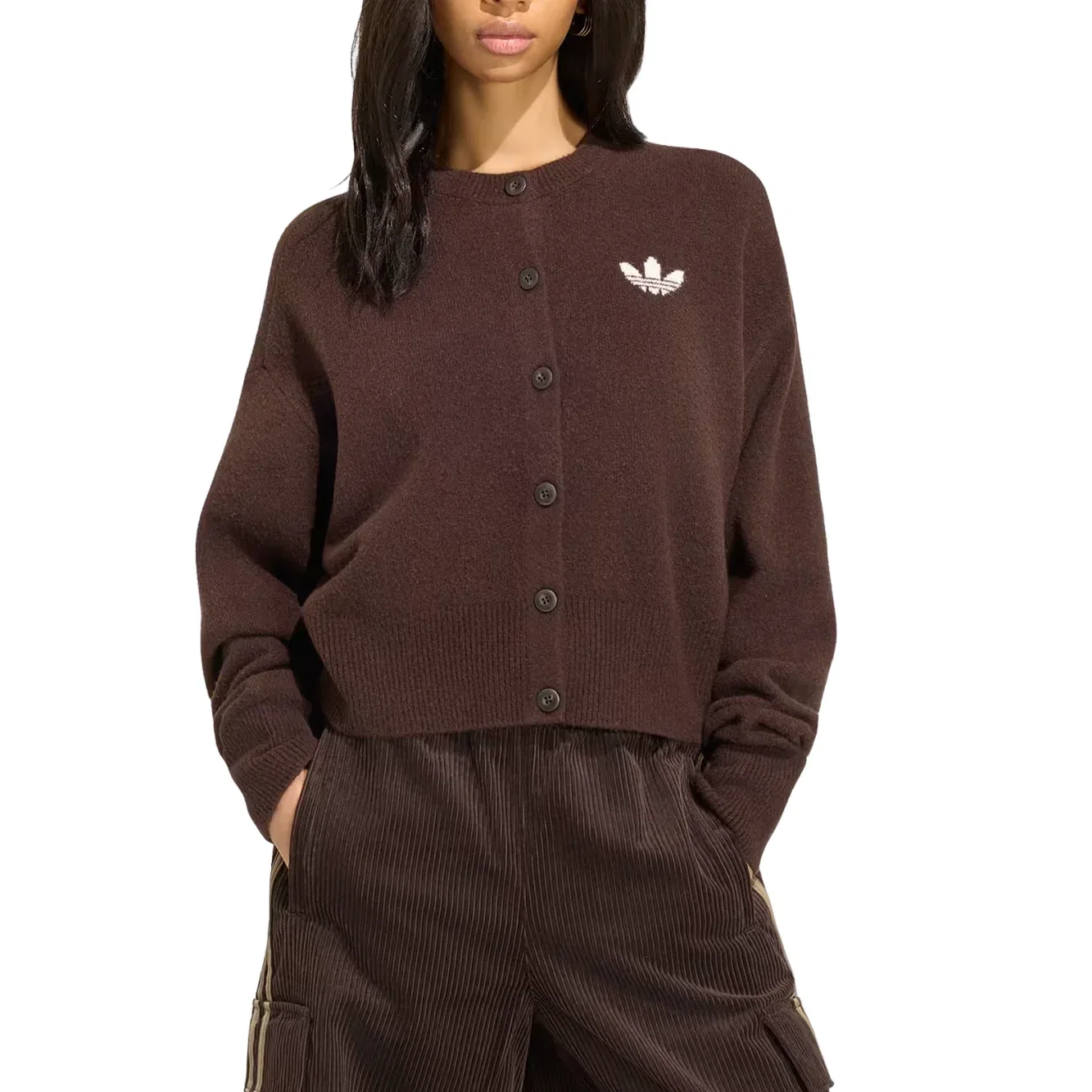 Женская куртка Essentials Knit Cardigan Asia Sizing 'Aurora Coffee' adidas, Aurora Coffee — фото 4