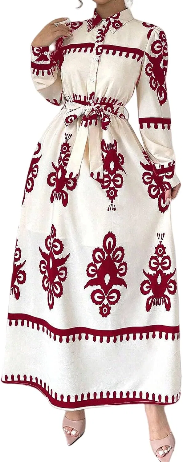Женское повседневное платье с цветочным принтом, Red