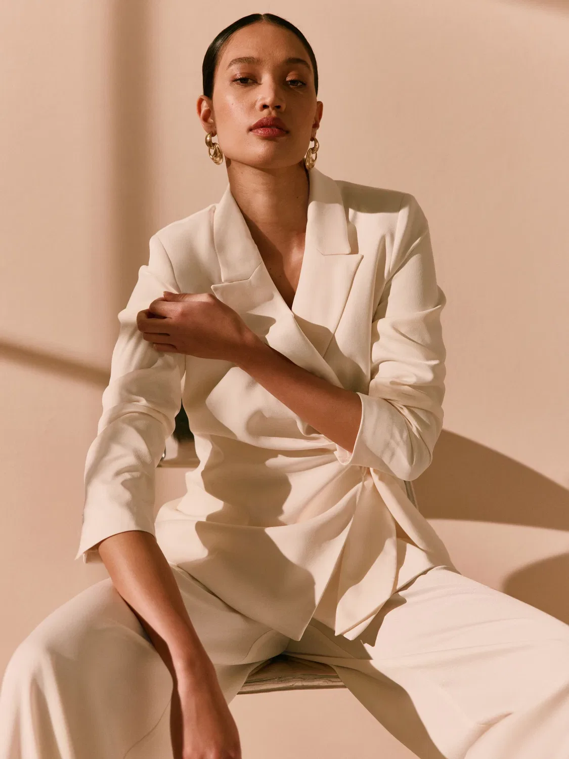 Жакет-кимоно сатиновый, модель Wrap Blazer Next, экрю — фото 4