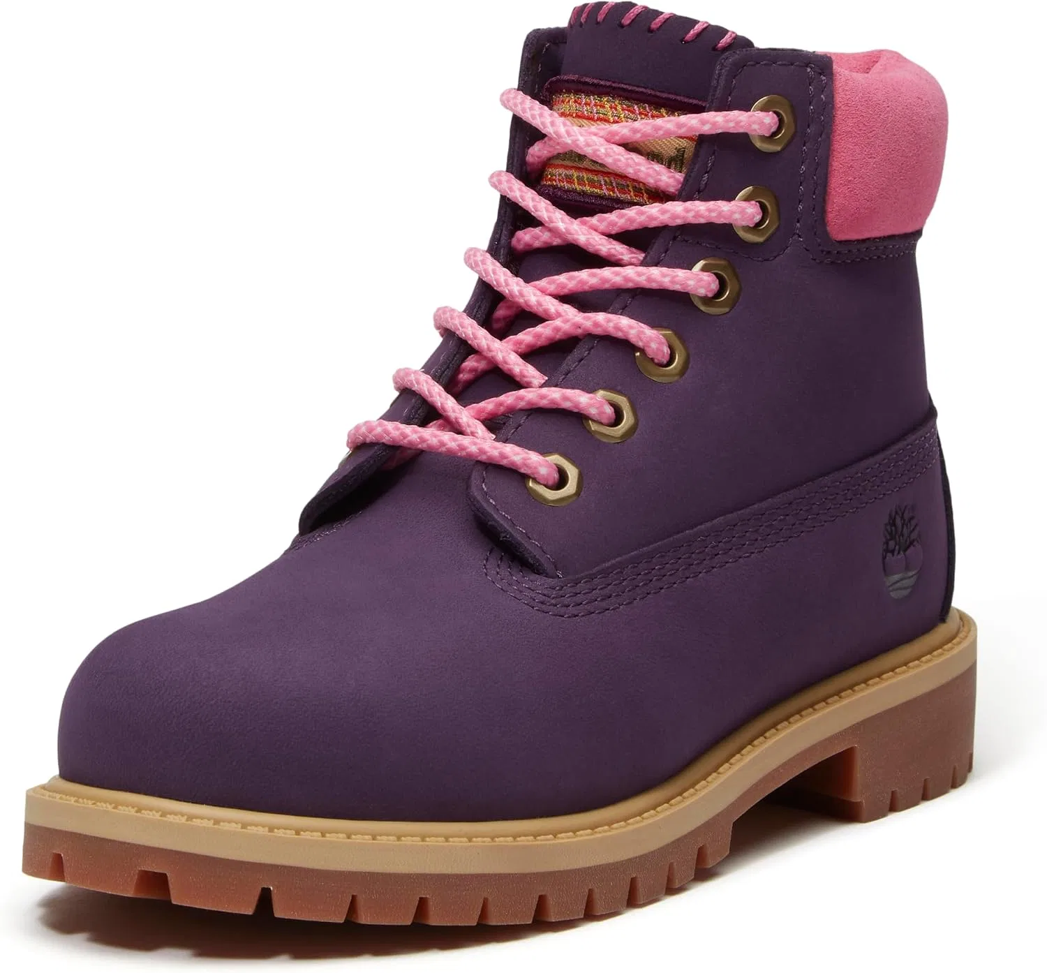 Детские ботинки для девочек водонепроницаемые Premium 6 Inch Timberland, Dark Purple Nubuck/Pink