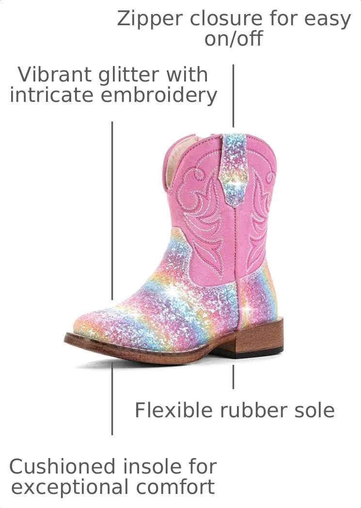 Детские сапоги для девочек с квадратным носком Cowgirl Boots IUV KIDS, Glitter Rose Pink — фото 3