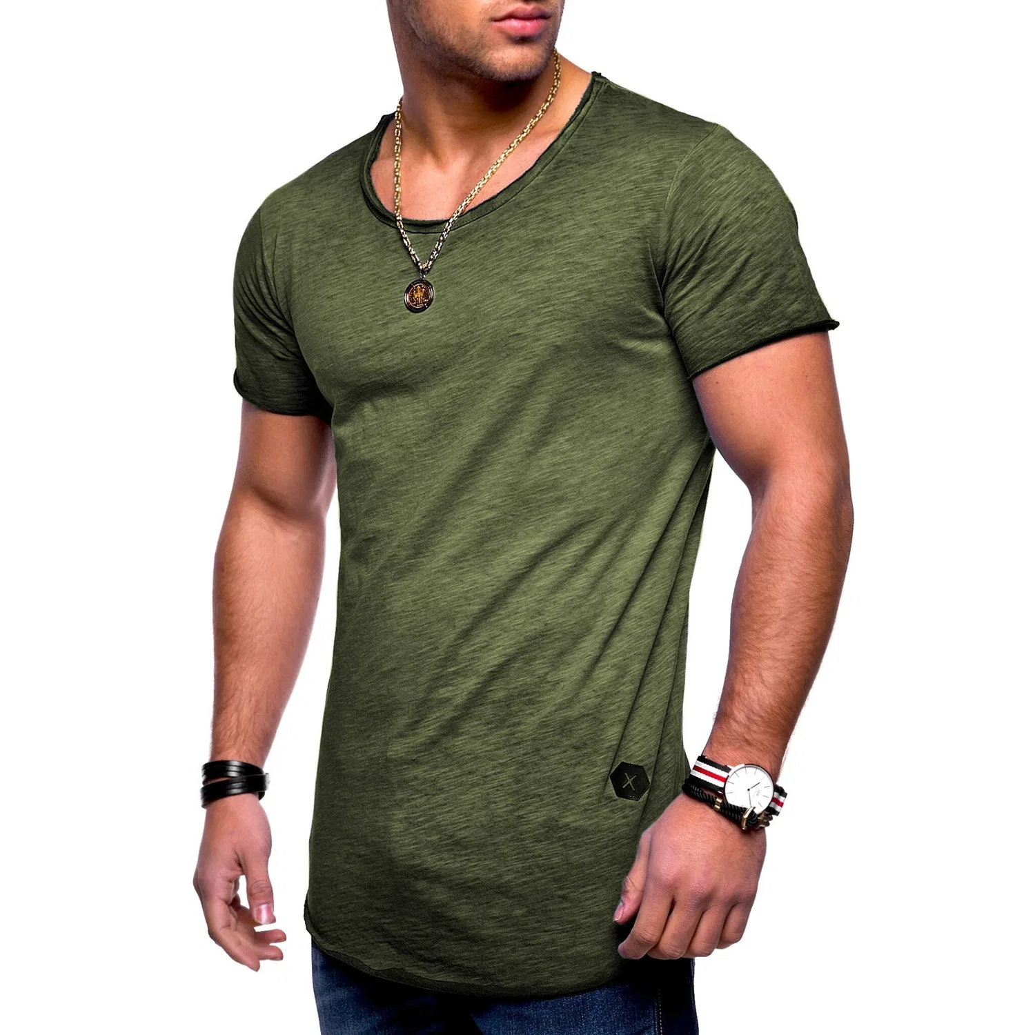 Детская хлопковая футболка оверсайз с круглым вырезом Behype, Khaki